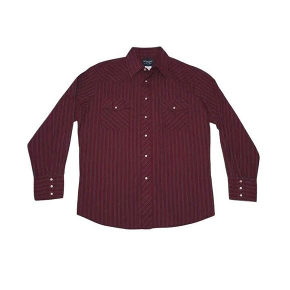 Wrangler Men's Large Western Shirt‎ Striped Pearl Snap Long Sleeve - Picture 1 of 7